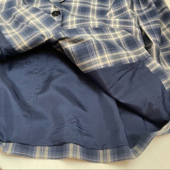 Eddie Bauer Blue Plaid Oversized 100% Cotton Academia Grandpa Blazer Size S - Picture 8 of 11